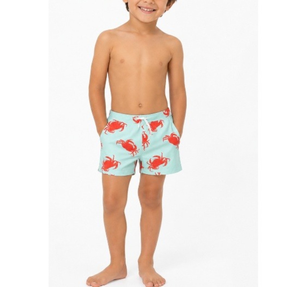 Kate Quinn Boys Aqua Crab‎ Print Swim Shorts Size 4T NWT